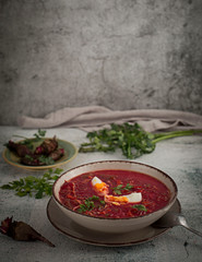 Beet Soup Boiled Egg in Bowl