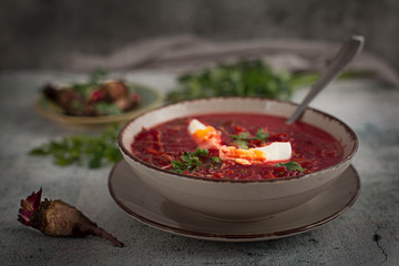 Beet Soup Boiled Egg in Bowl