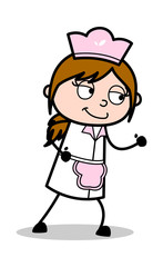 Walking Pose - Retro Cartoon Waitress Female Chef Vector Illustration