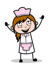 Joyful - Retro Cartoon Waitress Female Chef Vector Illustration