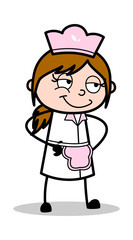 Staring and Smiling - Retro Cartoon Waitress Female Chef Vector Illustration