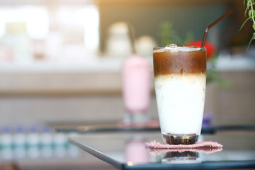 Cold iced coffee with milk.