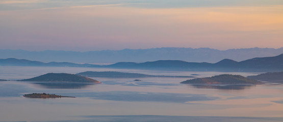 Fototapeta na wymiar misty morning over croatian islands