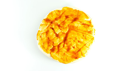 Tomato sauce on pizza dough isolated on white background, Ingredients for cooking food concept.