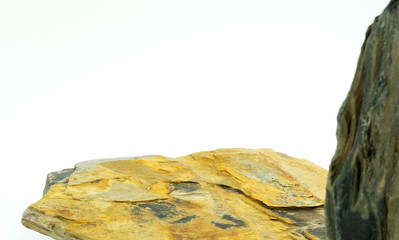 A Rock Product Display Shelf of blurred white background, Blank for mockup design..
