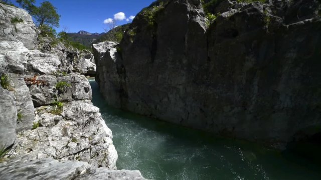 The Astico river in Arsiero. Water movement between the rocks