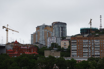 The sea facade of the city of Vladivostok. The capital of the Far East is the city of Vladivostok from the sea. City port.