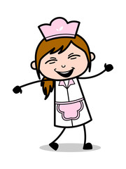Joyful Dancing - Retro Cartoon Waitress Female Chef Vector Illustration