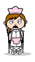 Disabled Patient - Retro Cartoon Waitress Female Chef Vector Illustration