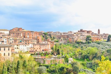 Fototapeta na wymiar Panoramic View of the Medieval Town of Siena in Tuscany, Italy