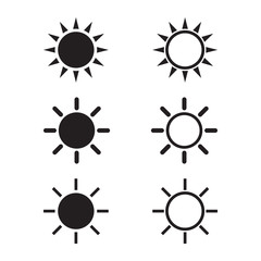 Set of sun icons. Black sun symbol collection