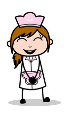 Laughing on Joke - Retro Cartoon Waitress Female Chef Vector Illustration