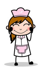 Blushing Face - Retro Cartoon Waitress Female Chef Vector Illustration
