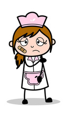 Injured Face with Bandage - Retro Cartoon Waitress Female Chef Vector Illustration