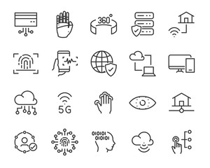 set of technology icon set, such as robot, digital, vr, ai, cyber