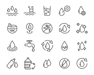 set of water icons, such as drinks, fresh, rain, pool