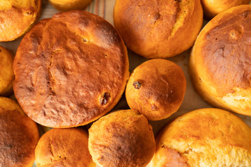 fresh baked cupcakes with raisins. preparation of bread. delicious buns