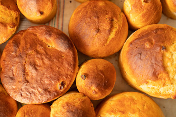 fresh baked cupcakes with raisins. preparation of bread. delicious buns