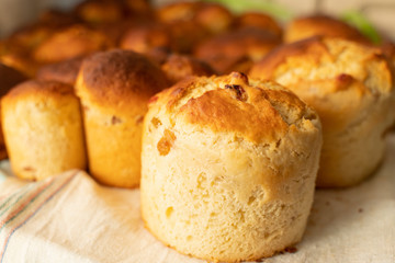 fresh baked cupcakes with raisins. preparation of bread. delicious buns