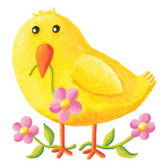 Cute Easter baby chicken with pink flowers