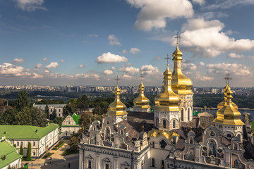 Kiev - September 28, 2018: Panoramic view of the Orthodox Pechersk Lavra monastery in Kiev, Ukraine