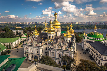 Fototapeta na wymiar Kiev - September 28, 2018: Panoramic view of the Orthodox Pechersk Lavra monastery in Kiev, Ukraine