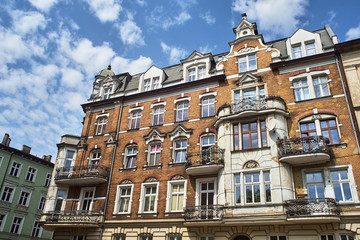 Fototapeta na wymiar Art Nouveau facade of the buildings in Poznan.