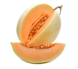 cantaloupe melon slices isolated on white background