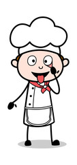 Showing Eye and Tongue - Cartoon Waiter Male Chef Vector Illustration﻿