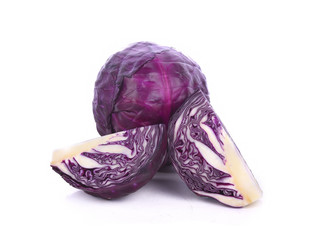 Red cabbage slice isolated on white background.