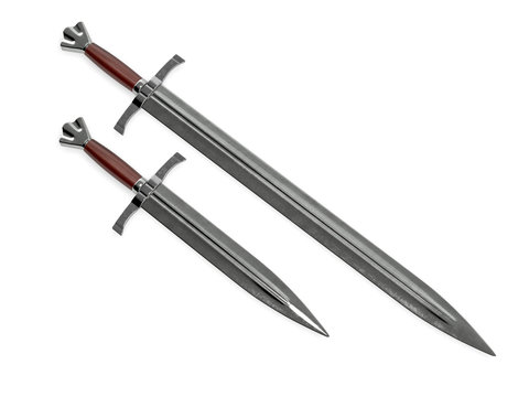 Medieval sword with dagger 3d rendering