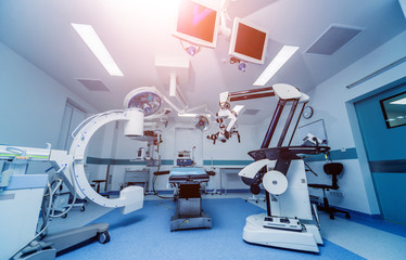 Modern equipment in operating room. Medical devices for neurosurgery.