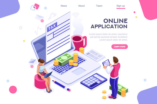 Work bills, coin site, money on blank webpage. Form, landing page concept for infographics, hero images. Flat isometric vector illustration. Web banner between white background, between empty space