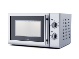 Stainless stell modern new microwave oven isolated on white background