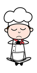 Yoga Excercise Pose - Cartoon Waiter Male Chef Vector Illustration﻿