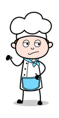 Thinking Before Decision - Cartoon Waiter Male Chef Vector Illustration﻿