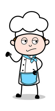 Thinking Before Decision - Cartoon Waiter Male Chef Vector Illustration﻿