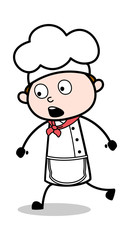 Running with Surprised Face - Cartoon Waiter Male Chef Vector Illustration﻿