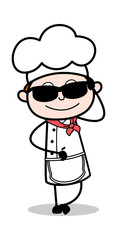 Fashionable Black Sunglasses - Cartoon Waiter Male Chef Vector Illustration﻿