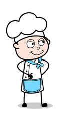 Watching with Smiling Face - Cartoon Waiter Male Chef Vector Illustration﻿