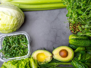 Variety of fresh green vegetables, Detox, diet or healthy food concept