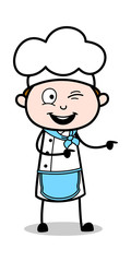 Making Fun and Winking Eye - Cartoon Waiter Male Chef Vector Illustration﻿