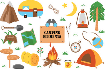 set of isolated camping elements part 1 - vector illustration, eps