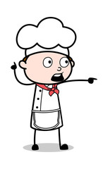 Very Scared and Showing Direction - Cartoon Waiter Male Chef Vector Illustration