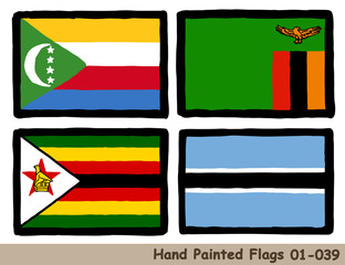 手描きの旗アイコン,コモロの国旗,ザンビアの国旗,ジンバブエの国旗,ボツワナの国旗 Flag of the Comoros, Zambia, Zimbabwe, Botswana, hand drawn isolated vector icon.