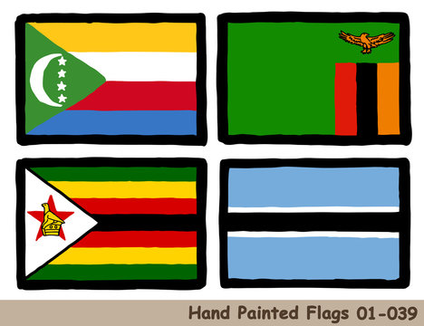 手描きの旗アイコン コモロの国旗 ザンビアの国旗 ジンバブエの国旗 ボツワナの国旗 Flag Of The Comoros Zambia Zimbabwe Botswana Hand Drawn Isolated Vector Icon Stock Vector Adobe Stock