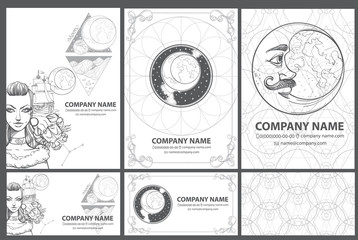 A set of beautiful black and white templates for creating posters, business cards, booklets, corporate style in the space style.