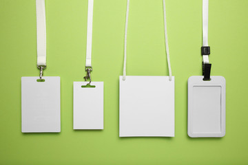 Set of card id badge on green background, identification name blank.