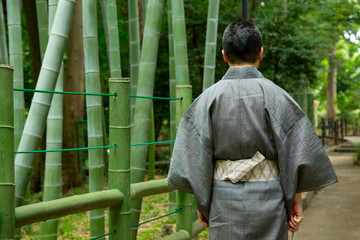 Japanese Kimono style in bamboo forest