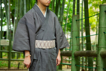 Japanese Kimono style in bamboo forest
